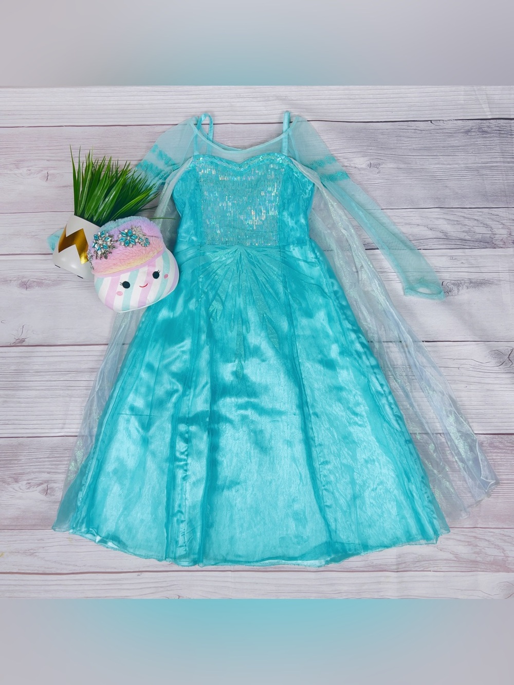 Disney Store Frozen Elsa Costume Dress Headband Lot Girls Size 8